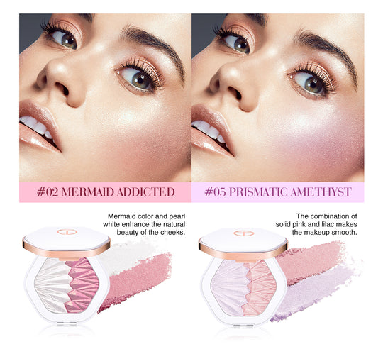 O.TWO.O Iluminador en polvo prensado de alta calidad, maquillaje resaltador que proporciona un resplandor hermoso 2 en 1 - Imagen 9