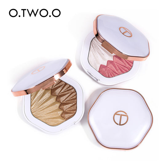 O.TWO.O Iluminador en polvo prensado de alta calidad, maquillaje resaltador que proporciona un resplandor hermoso 2 en 1