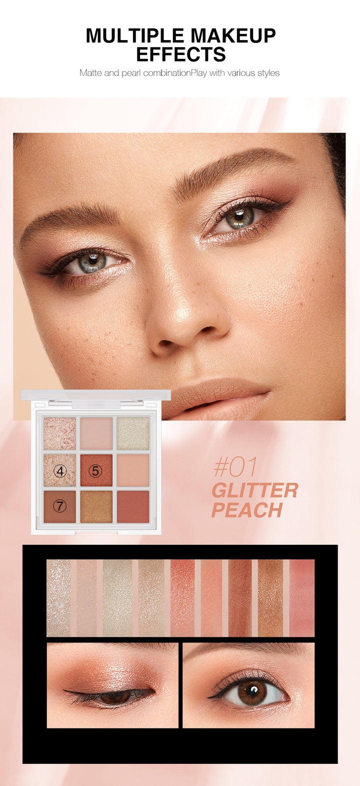 O.TWO.O Paleta de sombras de ojos con 9 colores de larga duración, resistente a borrones, acabado mate y con brillo - Imagen 5