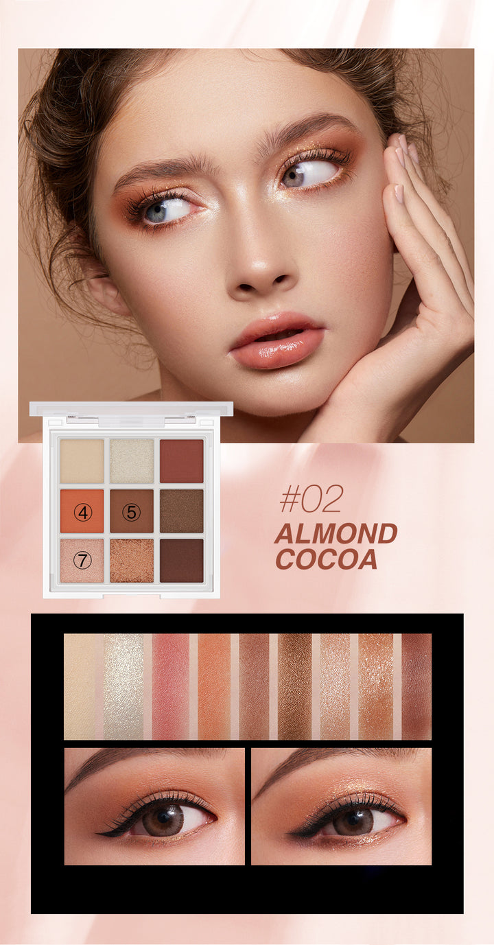 O.TWO.O Paleta de sombras de ojos con 9 colores de larga duración, resistente a borrones, acabado mate y con brillo - Imagen 6