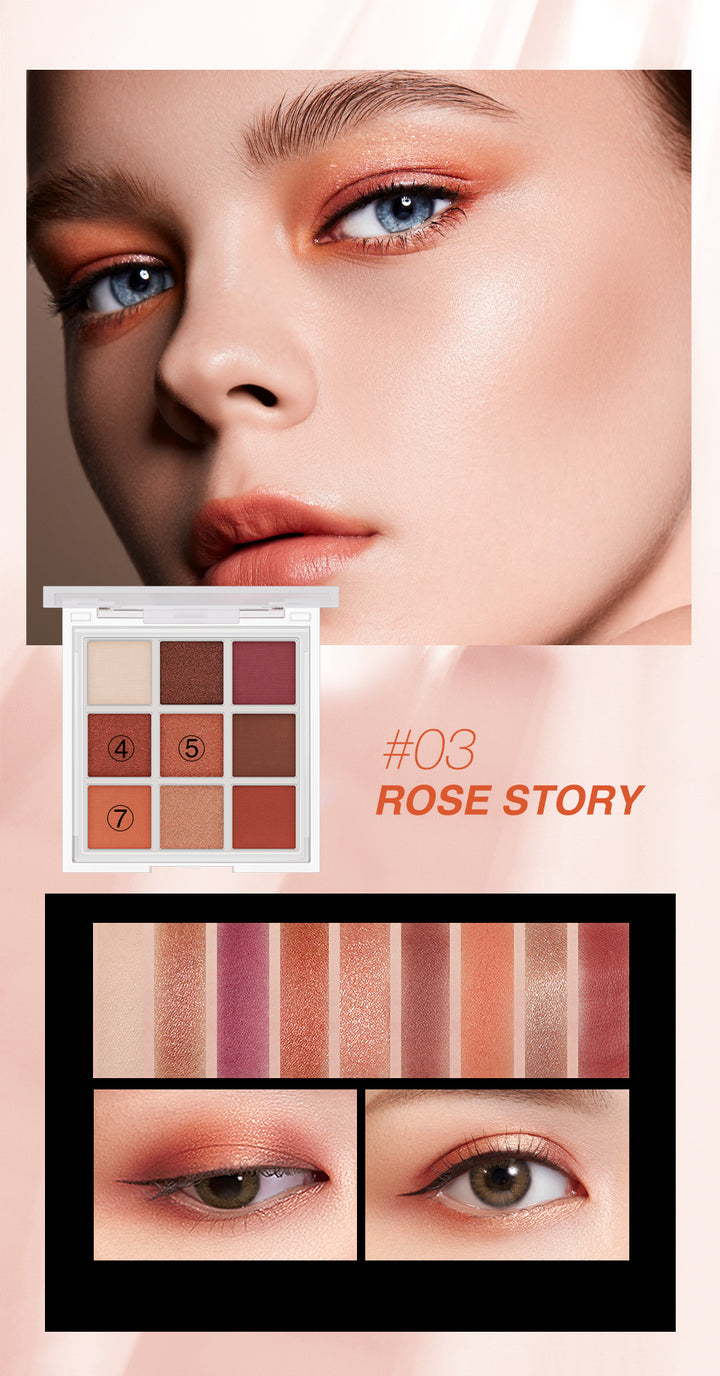 O.TWO.O Paleta de sombras de ojos con 9 colores de larga duración, resistente a borrones, acabado mate y con brillo - Imagen 7